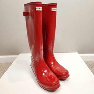 Hunter Red Tall Gloss Original Rain Boots Size 10